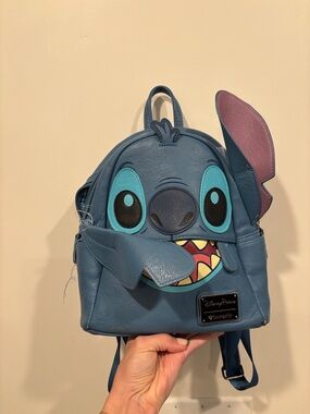 Disney Blue Stitch Character Mini Backpack with Teal Accents